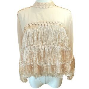 Coastal Cowgirl Blouse Layered Fringe Romantic Sleeve Cutouts Top Size Large
